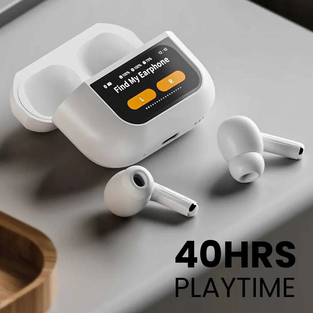Earbuds with Touch Display Control and Active Noise Cancellation