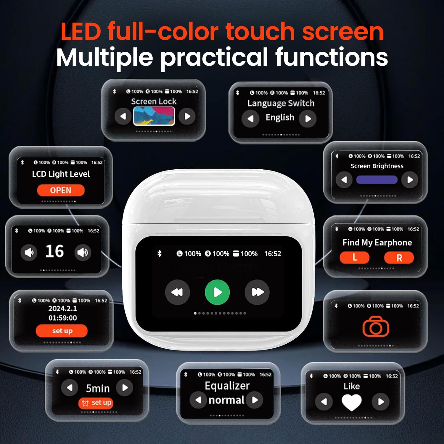 Earbuds with Touch Display Control and Active Noise Cancellation