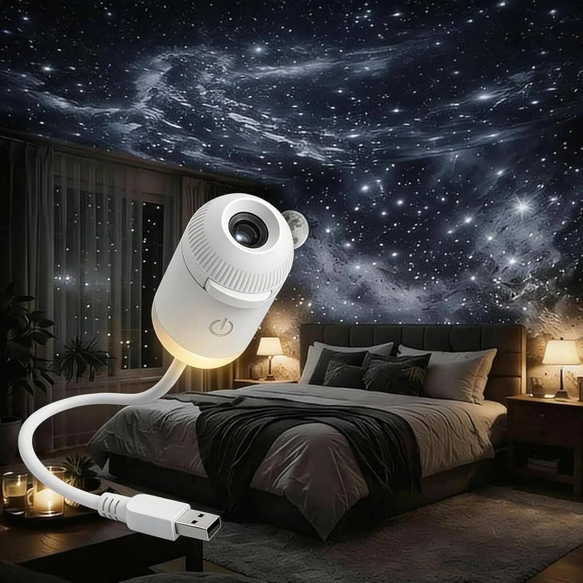 USB Galaxy Star Projector & Warm Night Light – 6, 12 & 24 Lens Options