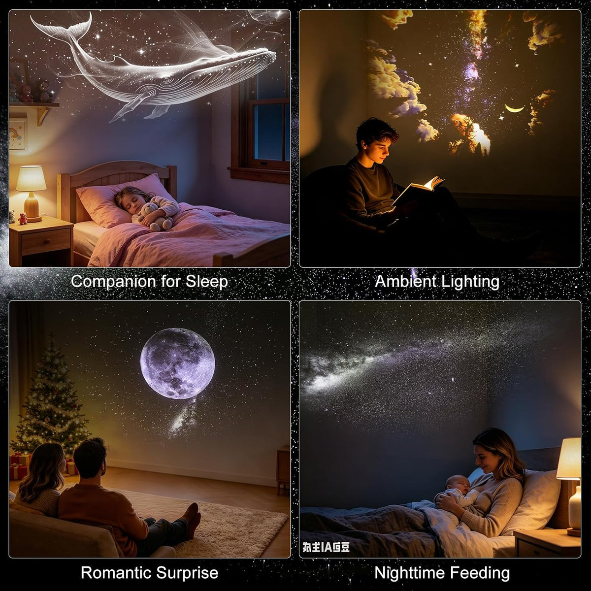 USB Galaxy Star Projector & Warm Night Light – 6, 12 & 24 Lens Options