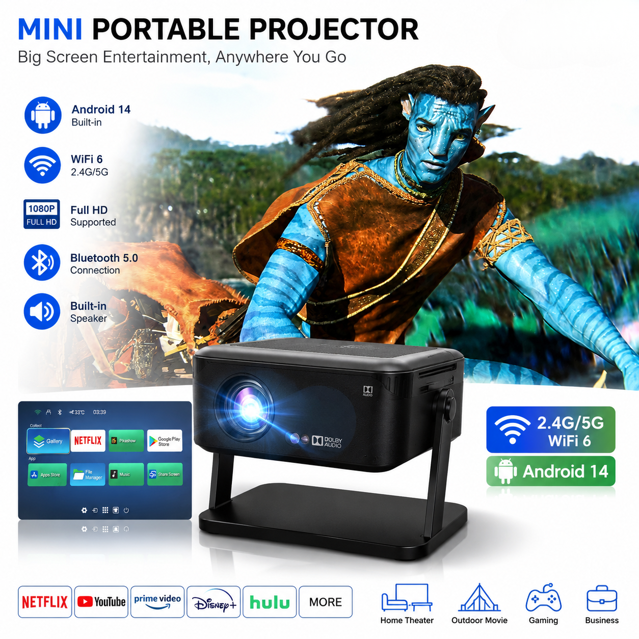 Xnano Premium Smart Projector 6 Months Warranty | 200 Inch Display | Auto Keystone | Screen Cast