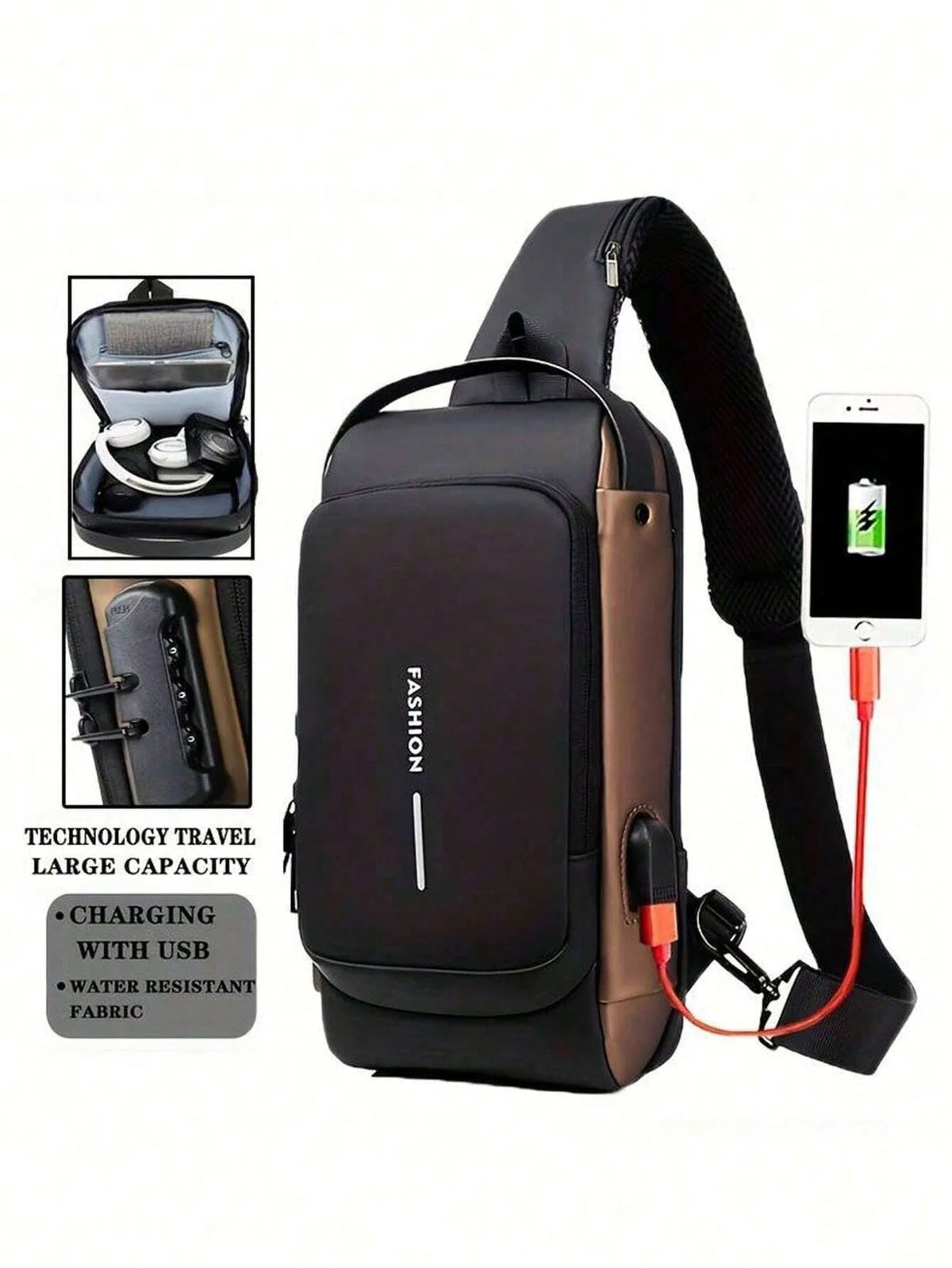 Anti-Theft Sling Shoulder Bag, Waterproof with Password Lock