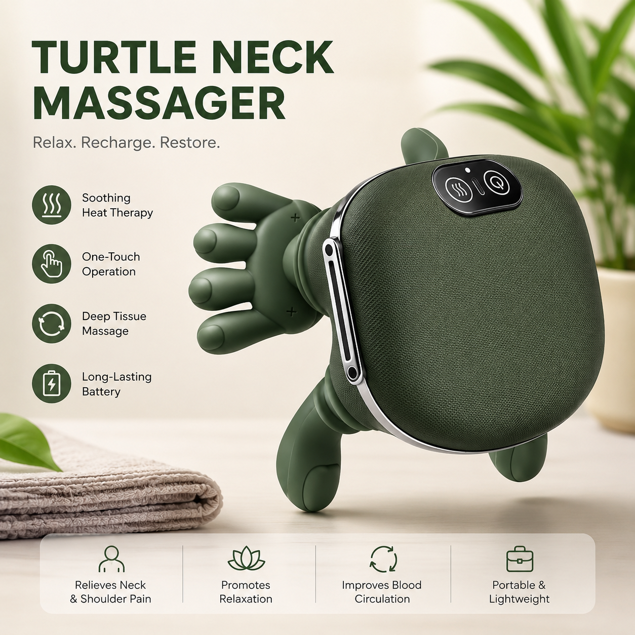 Turtle Neck Massager – Electric Heat & Vibration Therapy